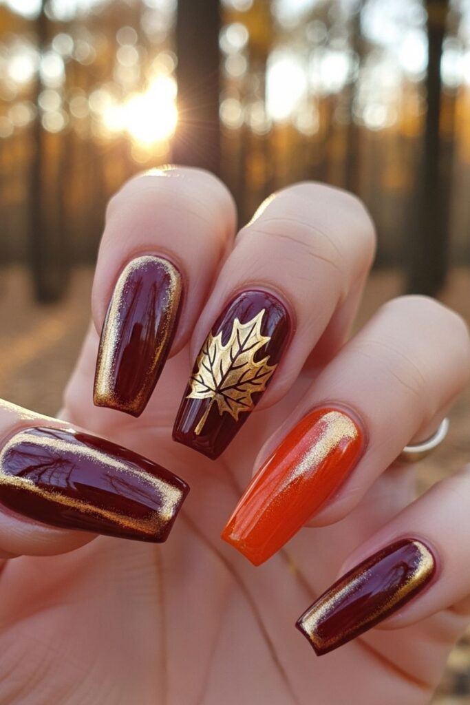 a girl show her hand of fall nail